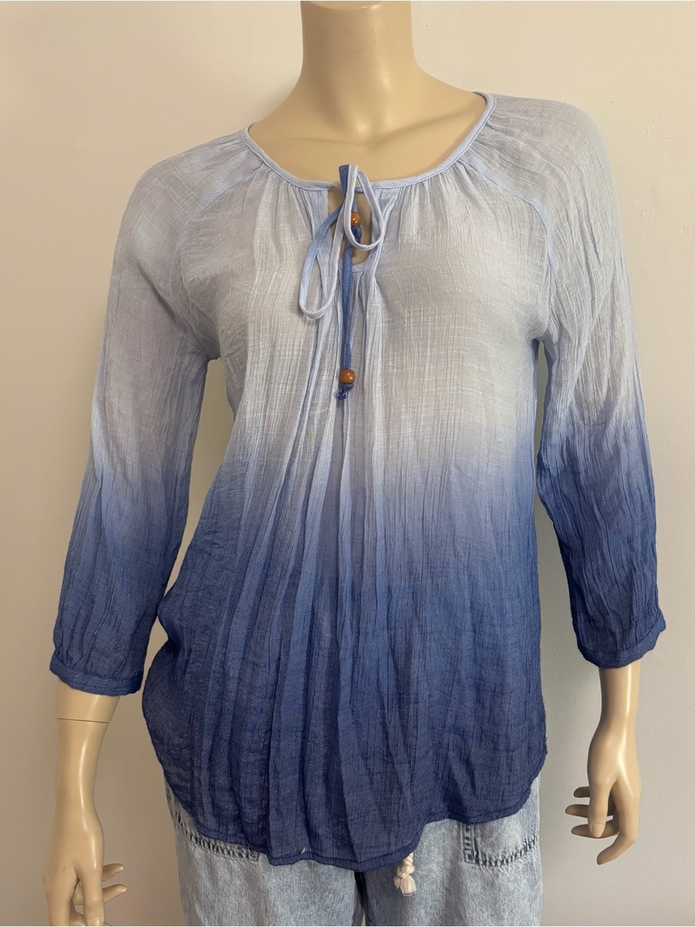 Zac & Rachel Blue Ombre Peasant Tunic with Tie Detail